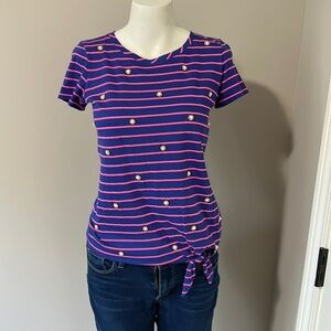 Lilly Pulitzer Kensington Beaded Top True Blue Palm Stripe Shirt Pima cotton XS